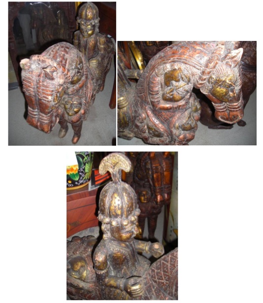 Antique Hand carved Wood Chinese Soldier on Battle Horse